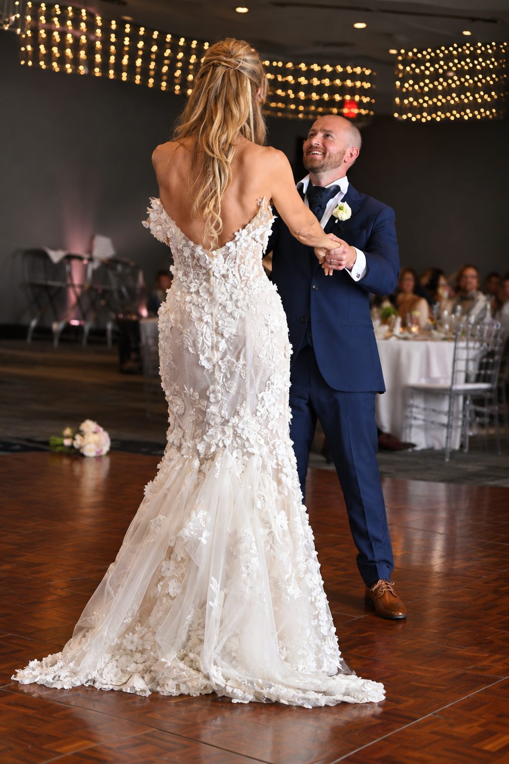Bride and groom's first dance, seen from behind